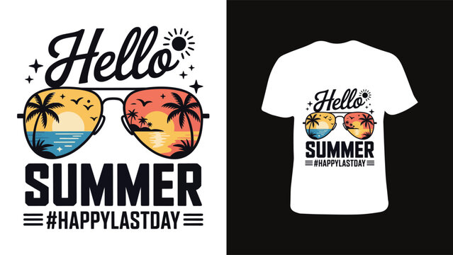 Hello summer t shirt design with sunglasses