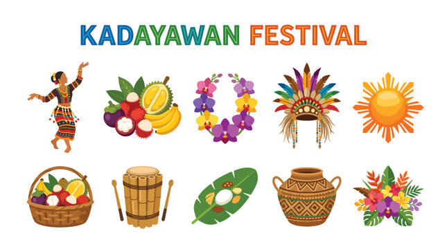 Vibrant kadayawan festival icons representing philippine culture