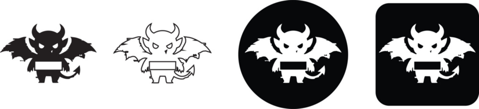 Red mini devil demon creature icons set featuring horns wings and pointed tail