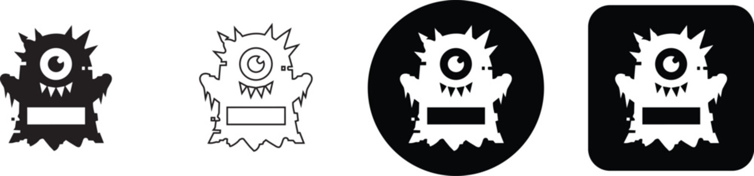 Spooky one eyed alien monster icon collection in circle and square badge shapes