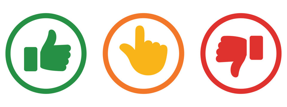 Thumbs Up Neutral and Thumbs Down Feedback Symbols Showing Positive Neutral and Negative Reviews