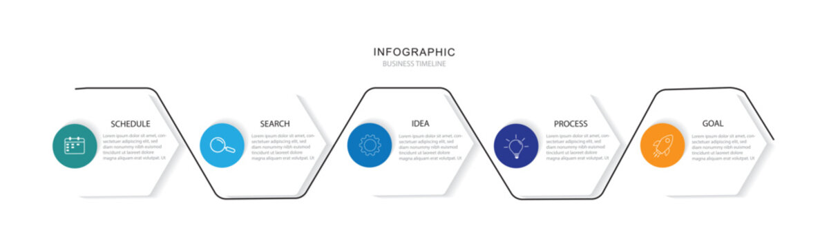 5 steps business process infographic, business infographic, timeline infographic template, strategy infographic, circle infographic, whit 5 steps or option.