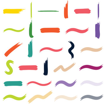 Colorful Wavy Paint Brush Stroke Line Clipart Vector Sheet