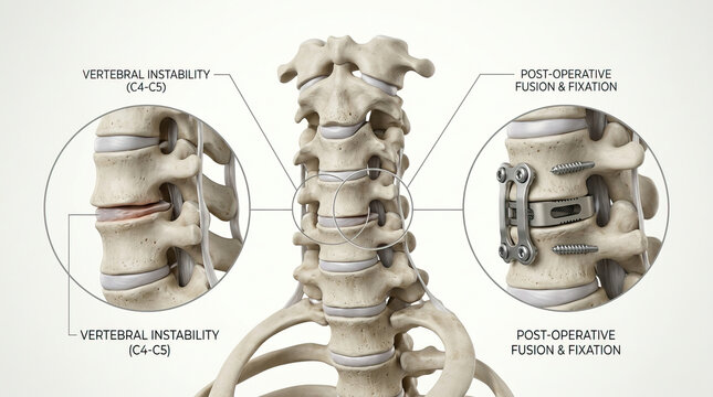 Cervical spine vertebra vertebral instability post operative fusion fixation medical anatomy surgery bone skeletal structure