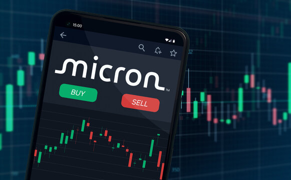Micron Technology logo on mobile phone screen company shares rise or fall on stock exchange market - Warsaw, Poland - 22.06.2026