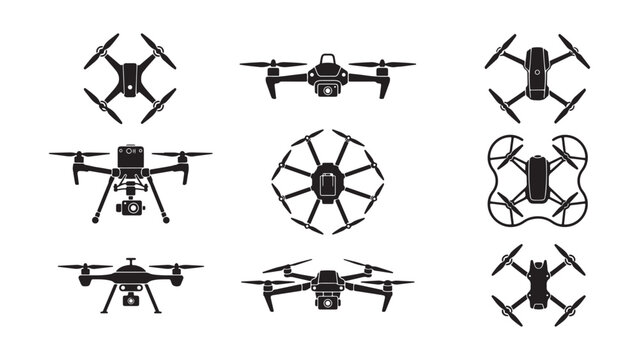 Nine Drone Icons Representing Modern Aerial Technology