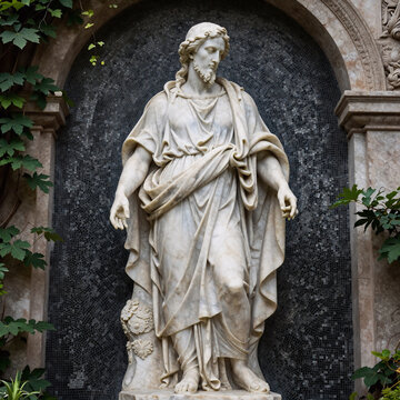 Mosaic Marble Catholic. A Marble Statue Depicting A Solitary Figure In Seclusion