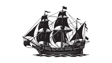 Vintage Sailing Ship Galleon Silhouette Illustration © MDSAIFUL