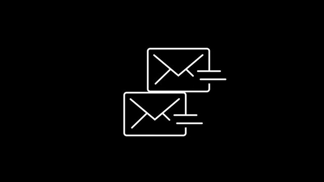 Clean white line animation of two moving mailing envelopes, depicting fast digital communication, newsletter marketing, incoming emails, and corporate contact.