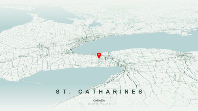 Modern minimalist vector map of St. Catharines, Ontario, Canada. High-quality scalable illustration of St. Catharines downtown city grid for posters design.