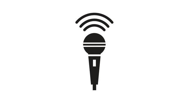 Microphone With Sound Waves Black Silhouette mic