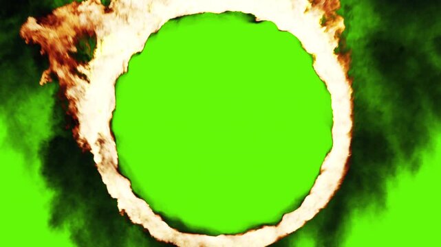Burning Ring, Fire Portal on a Green Screen Background, 3d Animation. 4K
