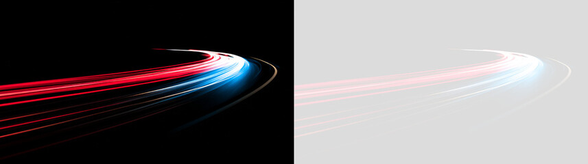 Digital line road png with glowing neon tracks, dynamic energy motion and modern technology background. © Artem  Nazarenko