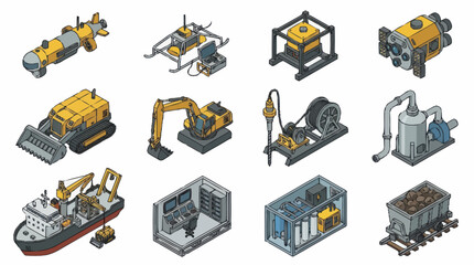 Collection of Industrial Equipment and Machinery Illustrations. © yadi