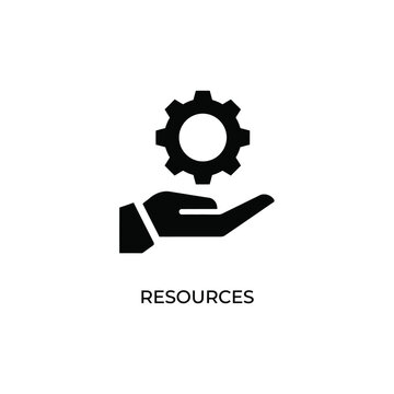 Hand holding gear icon on a white background representing resources and support availability assistance availability black and white care cog cogwheel