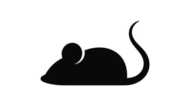 Minimalist black mouse silhouette icon featuring a smooth rounded shape and a long curved tail