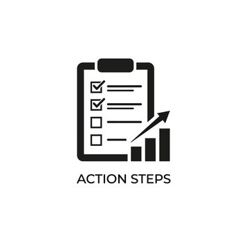 Checklist with rising graph icon a black silhouette on a white background representing task management list to do action items