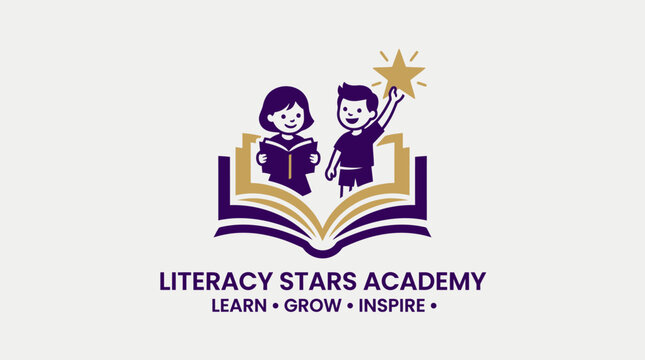 Literacy Stars Academy logo with children reading and holding a star.