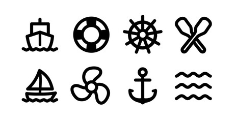 nautical marine icons like a boat, anchor, buoy paddle or ocean vector icon set © Steps&Stones Design