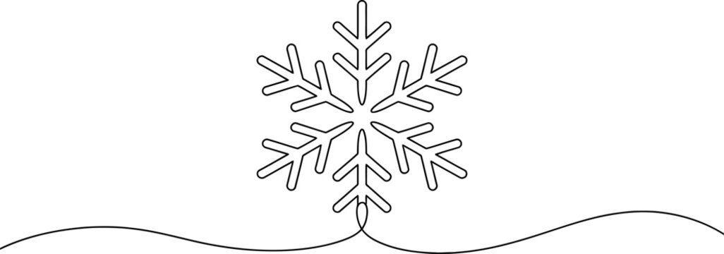 Continuous single line drawing of a simple snowflake shape for winter season design Vector, illustration