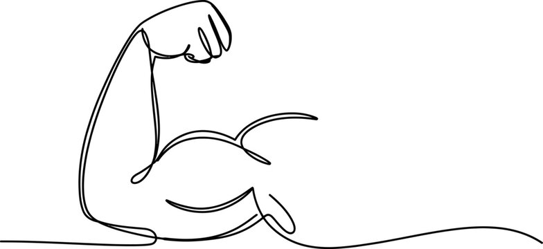 Continuous single line drawing of a strong muscular arm flexing bicep muscle representing power strength fitness and health concept for gym workout Vector, illustration