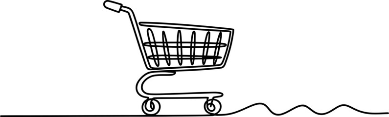 Continuous single line drawing of a shopping cart for retail and grocery store concept Vector, illustration © Normal Line Drawing