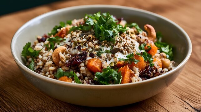 A delightful grain bowl filled with various seeds and grains showcasing a vibrant and inspiring composition of healthy food