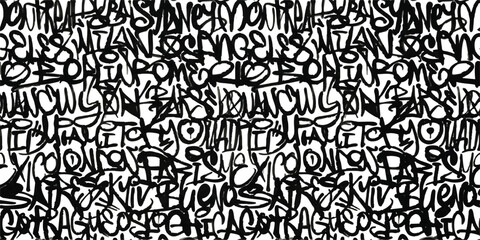 Black and white graffiti seamless pattern with abstract hand drawn city names and street art style © mahedi