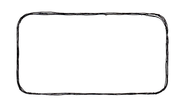 Black Hand-Drawn Scribble Rectangular Frame isolated on Transparent Background
