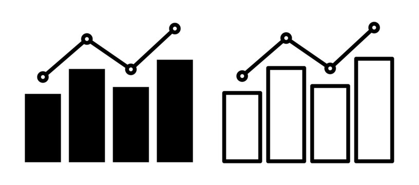 Vector isolated Bar Graph icon set in black outline and fill