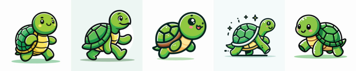 Obraz premium Cute Turtle Character Illustration Set with Cartoon Reptile Mascot Design