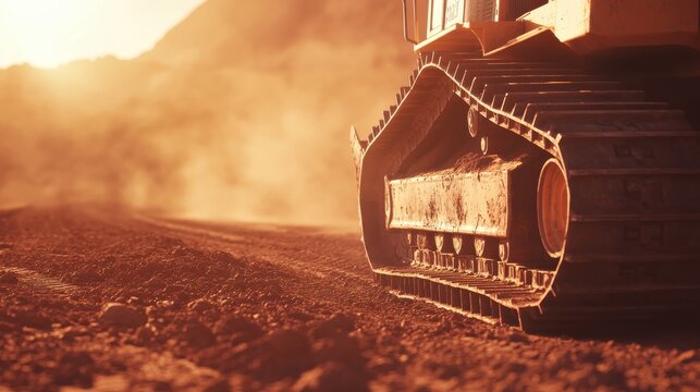 Heavy bulldozer blade scraping across compacted earth