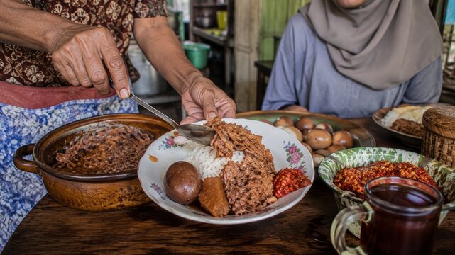 Yogyakarta gudeg breakfast served in a local warung