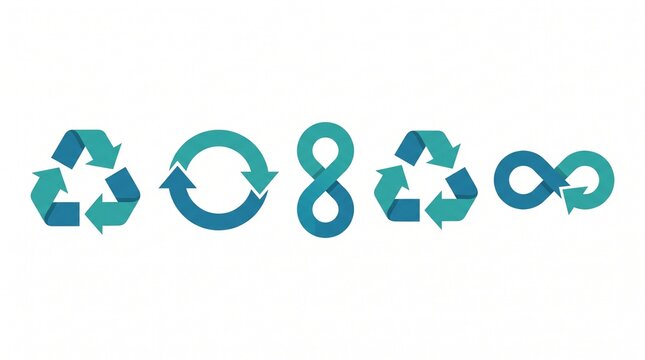 Set of blue and green recycling and infinity arrow symbols on white background, perfect for ecological branding, sustainable design and environmental campaign