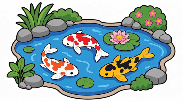 Colorful Koi Fish Swimming Together.