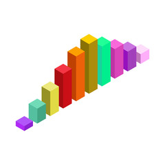 Fototapeta premium Dynamic series of ten colorful isometric bar charts arranged in ascending order on transparent background for data presentation.