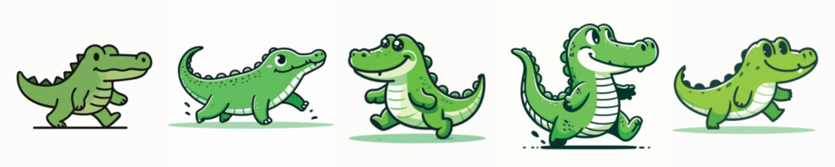 Fototapeta premium Cute Crocodile Character Illustration Set with Cartoon Reptile Mascot Design