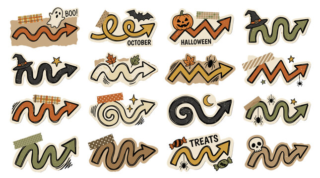 Set of halloween themed decorative banners with various spooky and festive designs