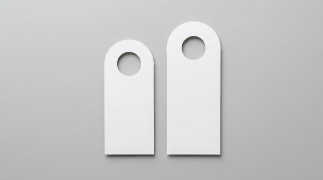 Two blank white door hangers on gray background