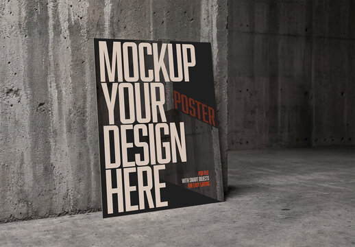 Vertical Poster Mockup Leaning on Concrete Wall