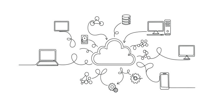 Cloud Computing Network Diagram with Connected Devices.