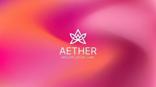 Aether innovative design logo on vibrant pink and orange gradient background