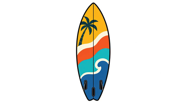 Colorful Surfboard With Palm Tree Design.