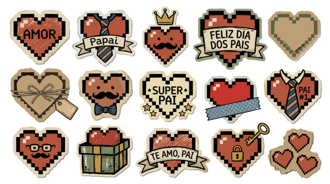 Collection of pixel art hearts and characters celebrating love and special occasions
