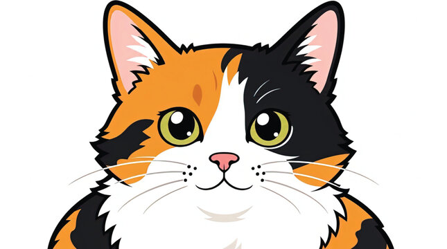 Colorful Calico Cat Face Portrait.