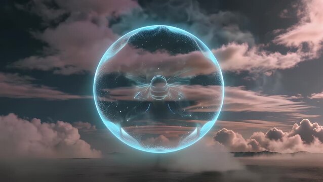 A round and hazy atmospheric cloud formation of misty vapor in a spherical shape