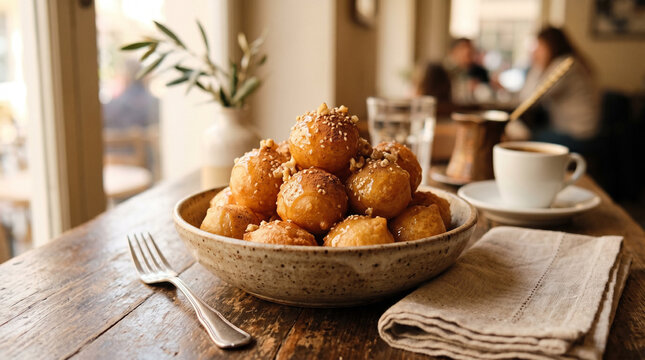 Loukoumades, Greek donuts with honey
