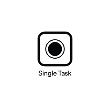 Circular knob control icon with a black fill and square outline on a white background dial button rotary interface