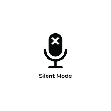 Microphone with cross icon on a white background representing a muted or silent mode setting silenced audio control sound