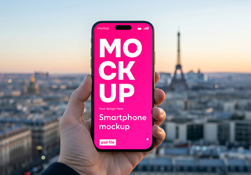 Close-up of a smartphone in hand in Paris